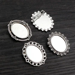 10pcs 13x18mm Inner Size 2 Style Antique Silver Plated Brooch Style Cameo Cabochon Base Setting Charms Pendant necklace findings