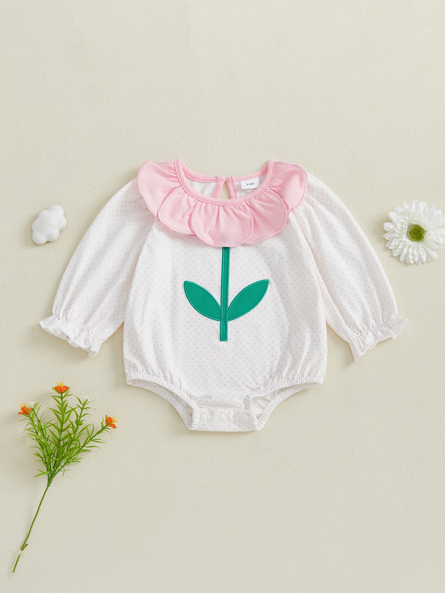 

Sweetheart Floral Print Ruffle Sleeve Romper Round Neck Bodysuit Adorable Spring Outfit for Baby Girl