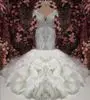 Customized Crystal Mermaid Arabic Wedding Dress Beading Ruffles Court Train Bridal Gowns Illusion Back Robe De Mariee Mariage 20