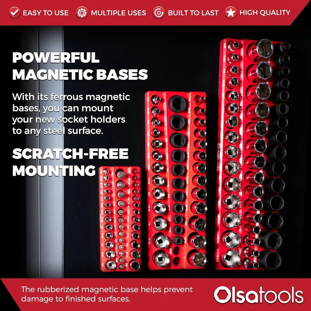 Magnetic Socket Organizer 6 pc Socket Holder Kit 1/2-Inch, 3/8-Inch, & 1/4-Inch Drive  Socket Organizers For Toolboxes