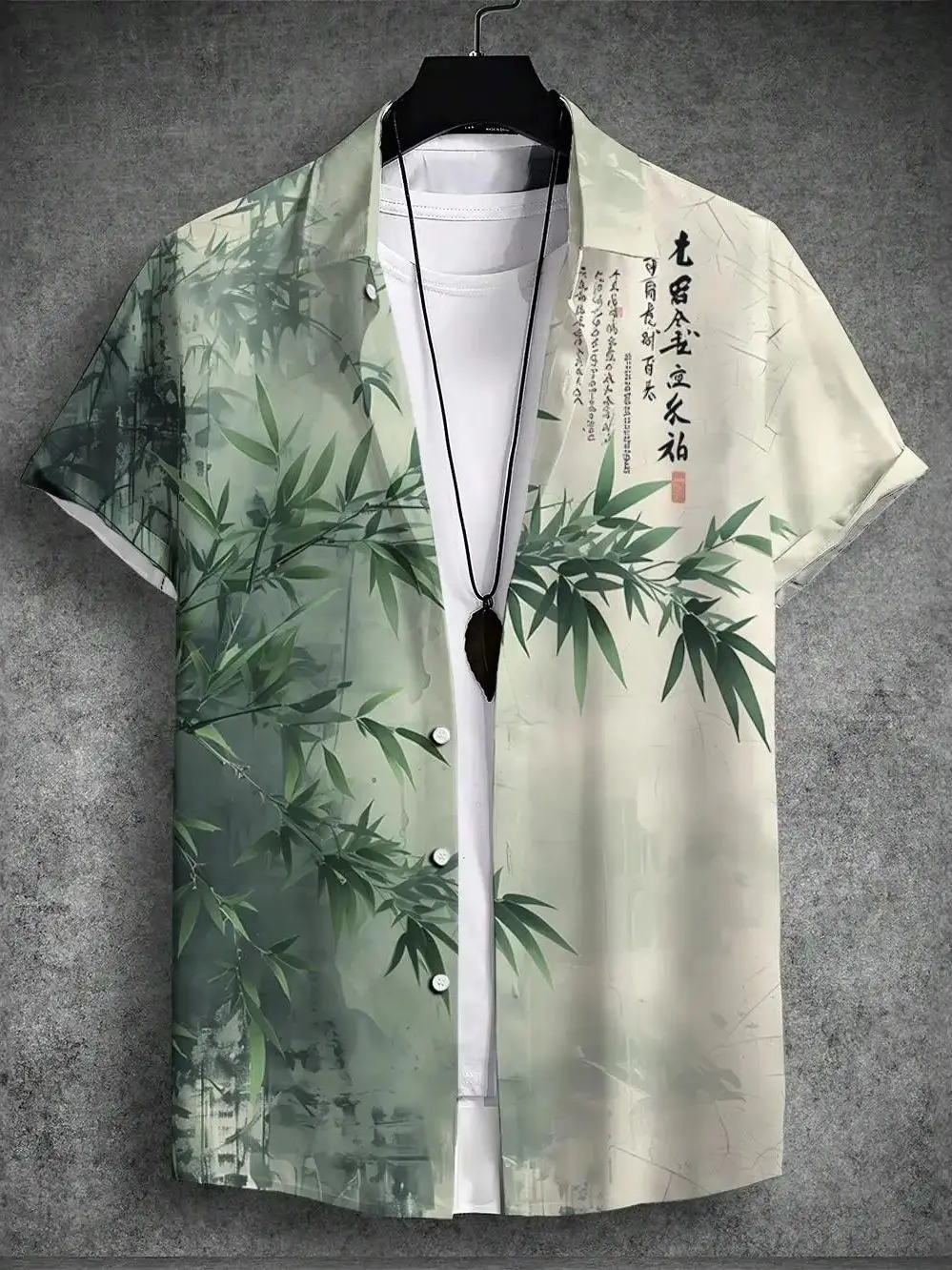

Large Size Casual Mandarin Collar National Style Printed Short Sleeve Men's Shirt Fashionable Urban Polyester Polyester Fiber...