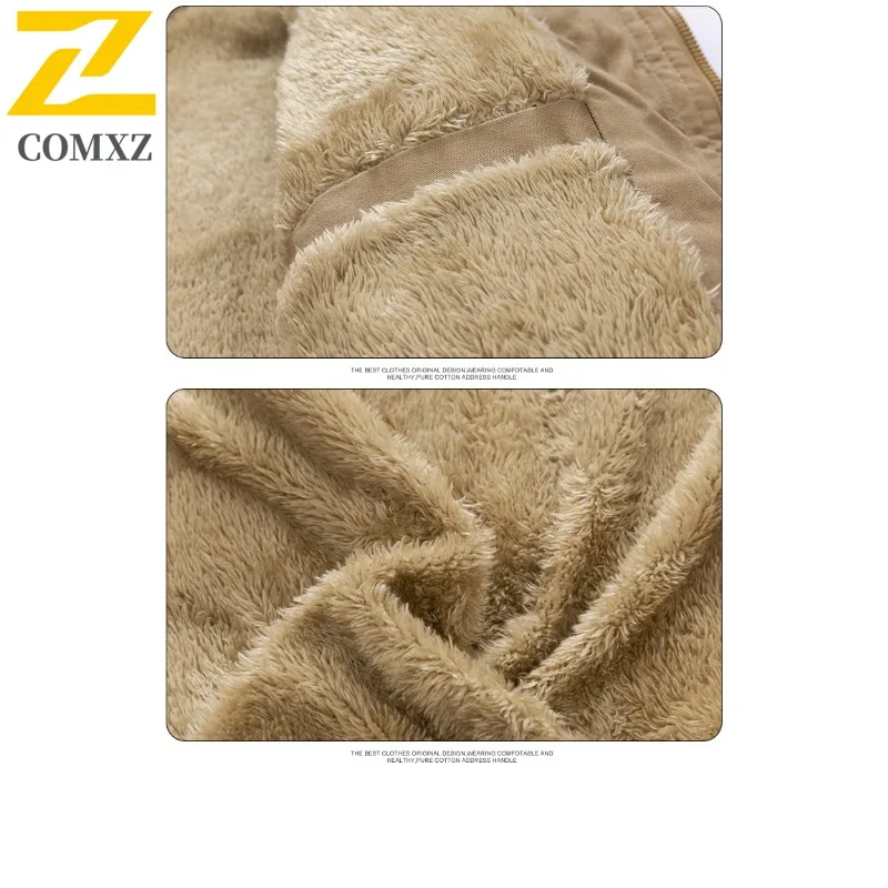 COMXZ Men's Thickened Fleece Lined Cotton Jacket Plus Size Winter Casual Outdoor Mid-Length Warm Coat Warm tactics windbreaker