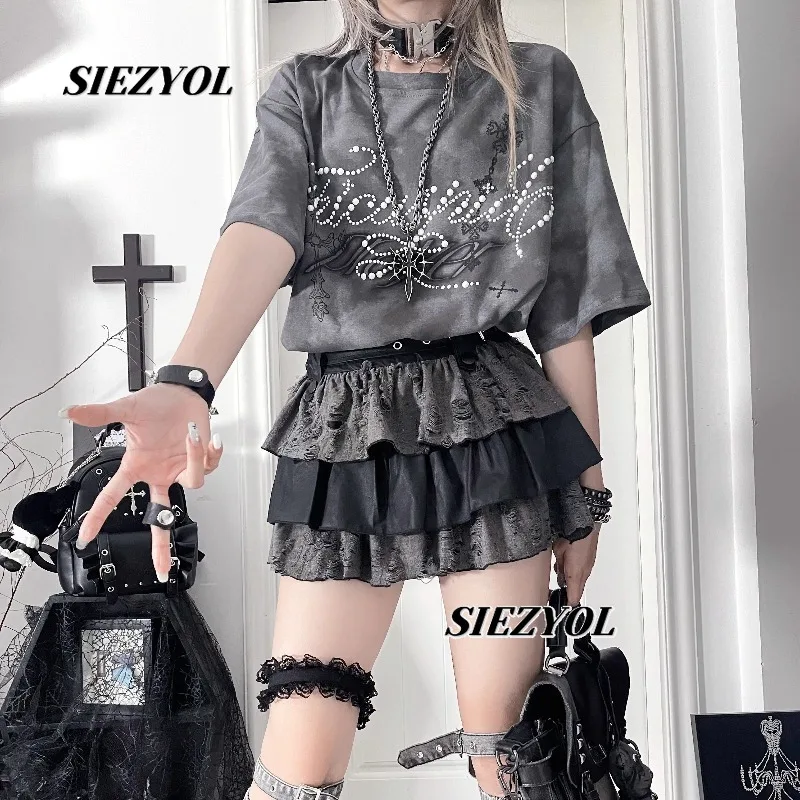 Autumn New Original Sweet Girls Bead Printing Short-sleeved T-shirt American Style Round Neck Dark Loose Casual Y2k Top
