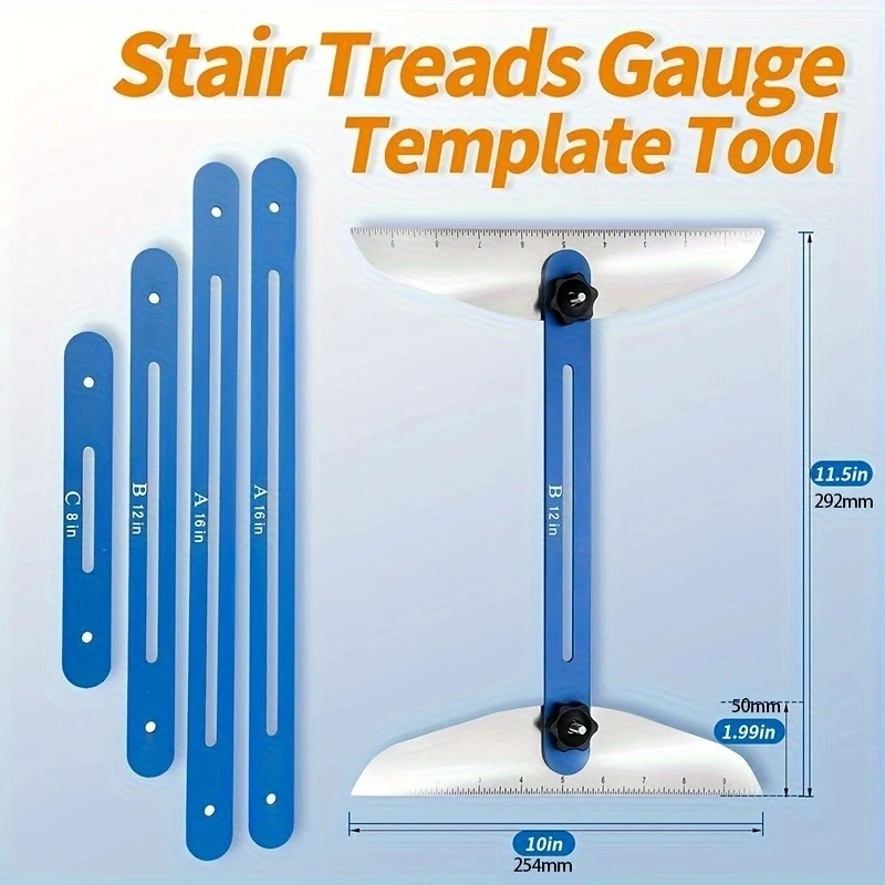 Stair Tread Template Tool 11-60In Metal Measuring Stair Tool Adjustable Stair Tread Gauge for Layout Cutting Perfect Stairs