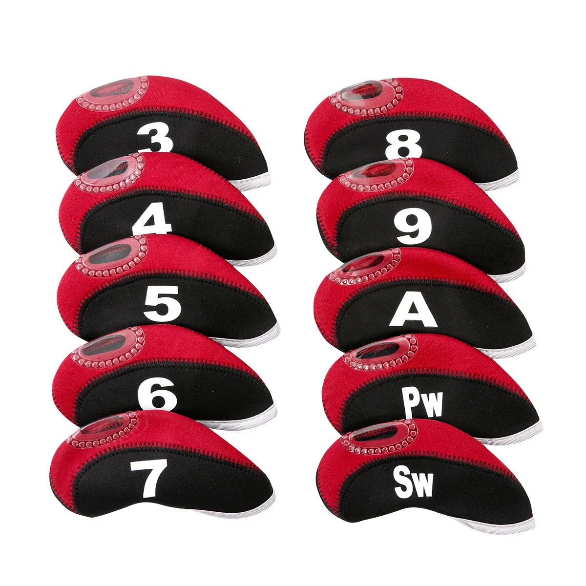 

10 pcs Iron Head Golf Club Covers Neoprene Water Resistant Putter Head Protectors Set Black All Sizes Club Headcovers