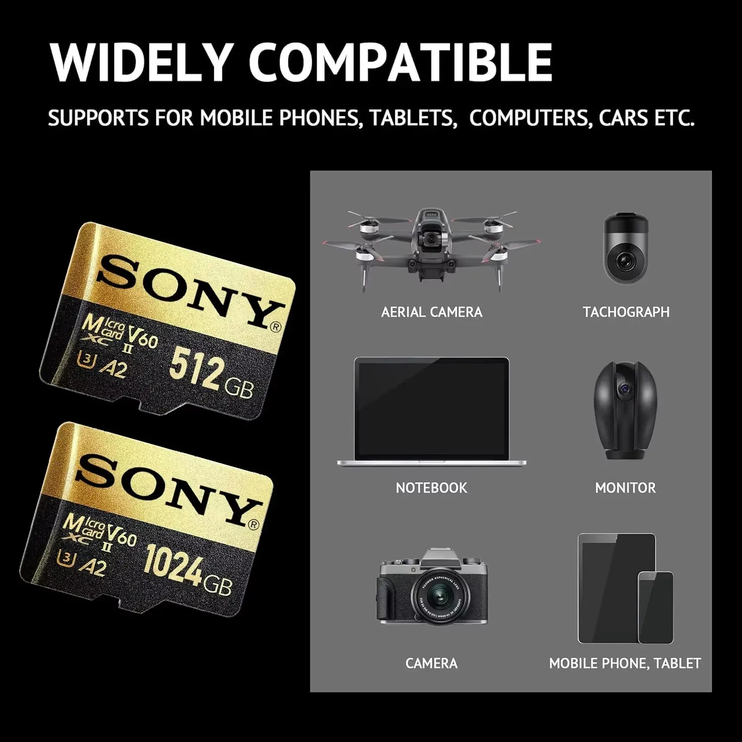Tarjeta de Memoria SONY U3 A2 Micro TF SD de 64G 128G 256G 512G 1TB U3 V30 4K Full HD para Teléfono/Computadora/Dron 6