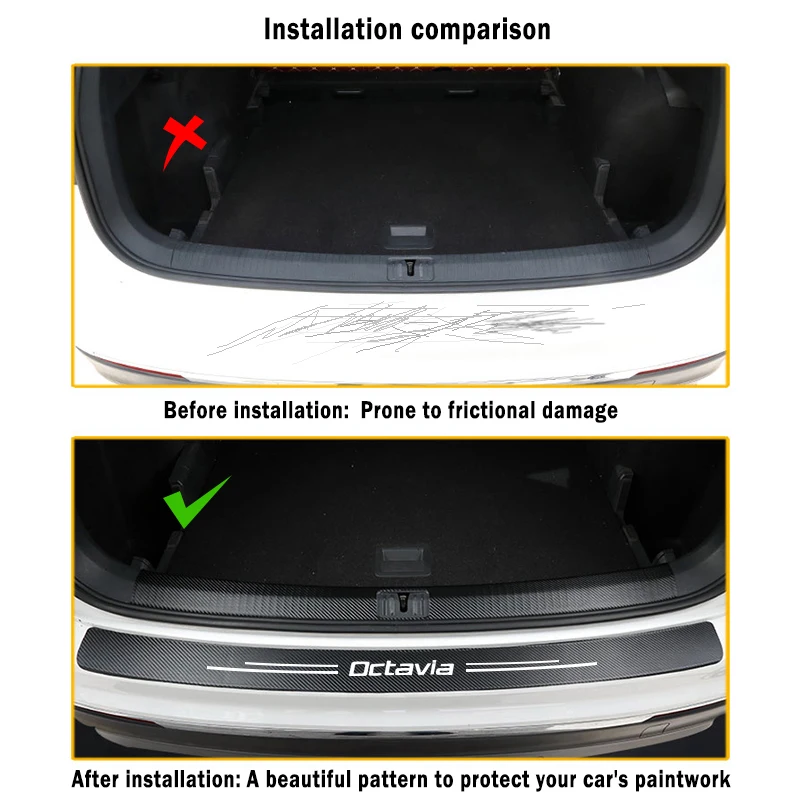 Carbon Fiber Car Rear Trunk Bumper Guard Anti Scratch Protector Stickers for Skoda Octavia Virs RS IV Logo Anti-Kicked Decal