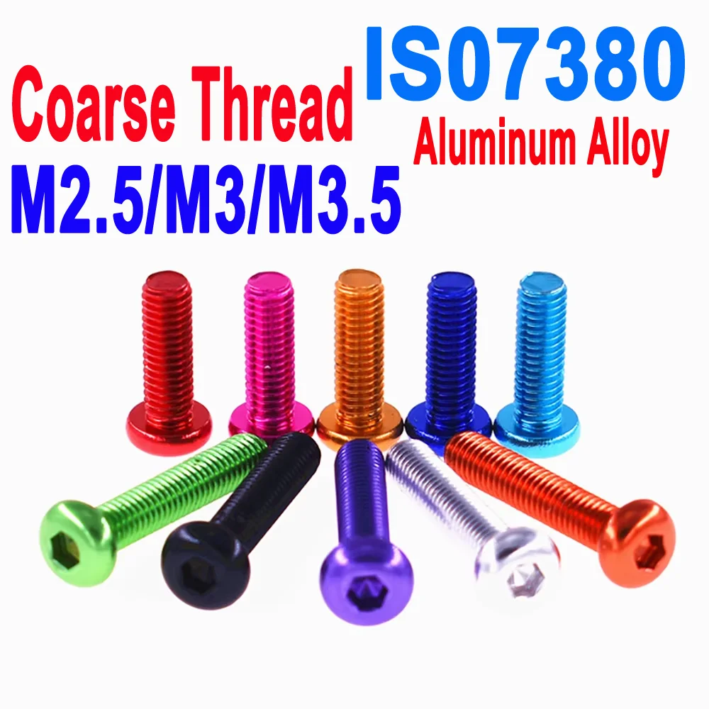 

M2.5/M3/M3.5 ISO7380 Hexagon Socket Button Head Screws - Aluminium, 10 Colors, Allen Key Compatible for RC & Motor Components