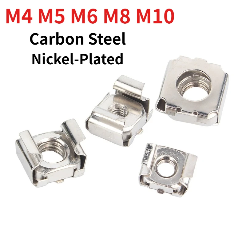 Nickel-Plated Cage Nut, Square Clip Nut, Server Rack Cabinet Mounting Nut—M4, M5, M6, M8, M10 Hardware Fasteners