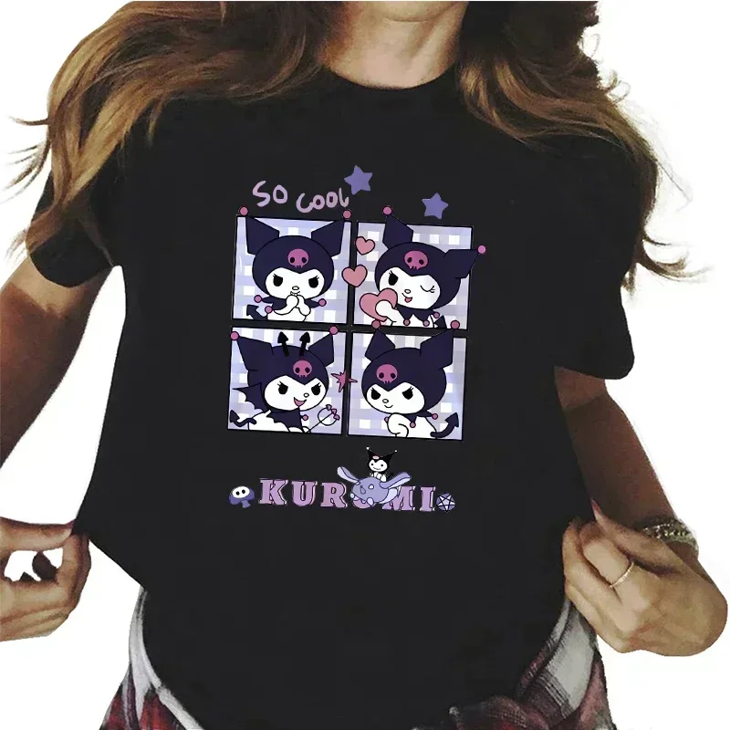 2024 Top Tee Funny Cartoon T Shirt Kuromi Women Manga Sanrio T-shirt Y2k Graphic Tshirt Streetwear Top Tees Female Grunge