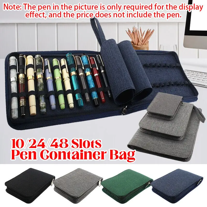 Imagem -02 - Grande Capacidade Fountain Case Lápis Canvas Escrita Titular Dustproof Pen Container Papelaria Bolsa 10 24 48 Slots