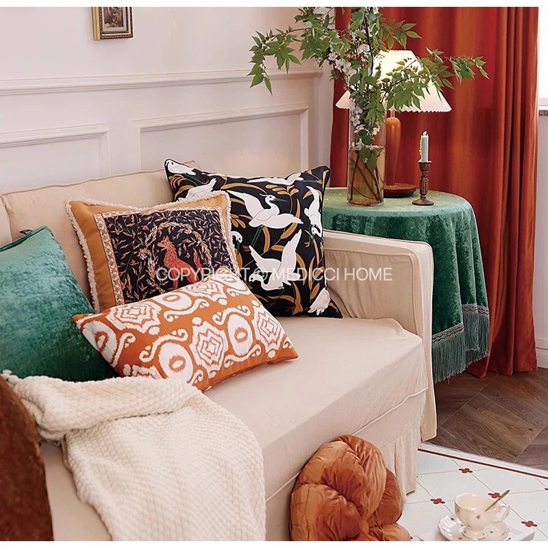 Medicci Home Enchanted Forrest Red Fox Throw Pillow Case Modern Vintage Tapestry Design Charming Cushion Case Nordic Style Decor