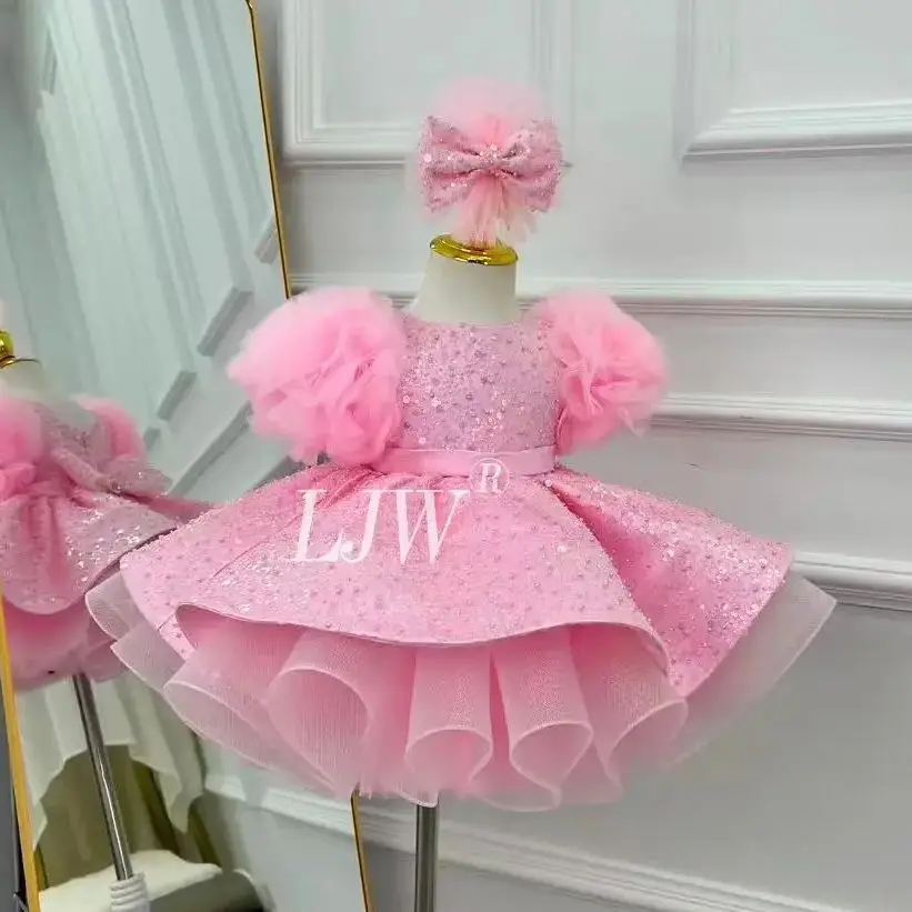 

Gorgeous and elegant sequin petal sleeve puff skirt baby Girls Baptism Outfit beauty pageant dress Christmas Performance Princes