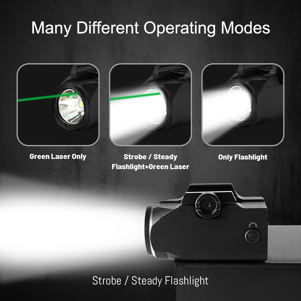 Tactical Pistol Light 800lm Red/Green Laser LED Combo Weapon Light Magnetic Rechargeable Compact Gun Flashlight for 20-21mm Rail