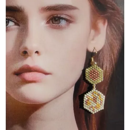 

Серьги из бисера, оригинальность, нерегулярный дизайн, шестигранник, ручное вязание, сплав, богемный женский простой серьги из рисовых бусин