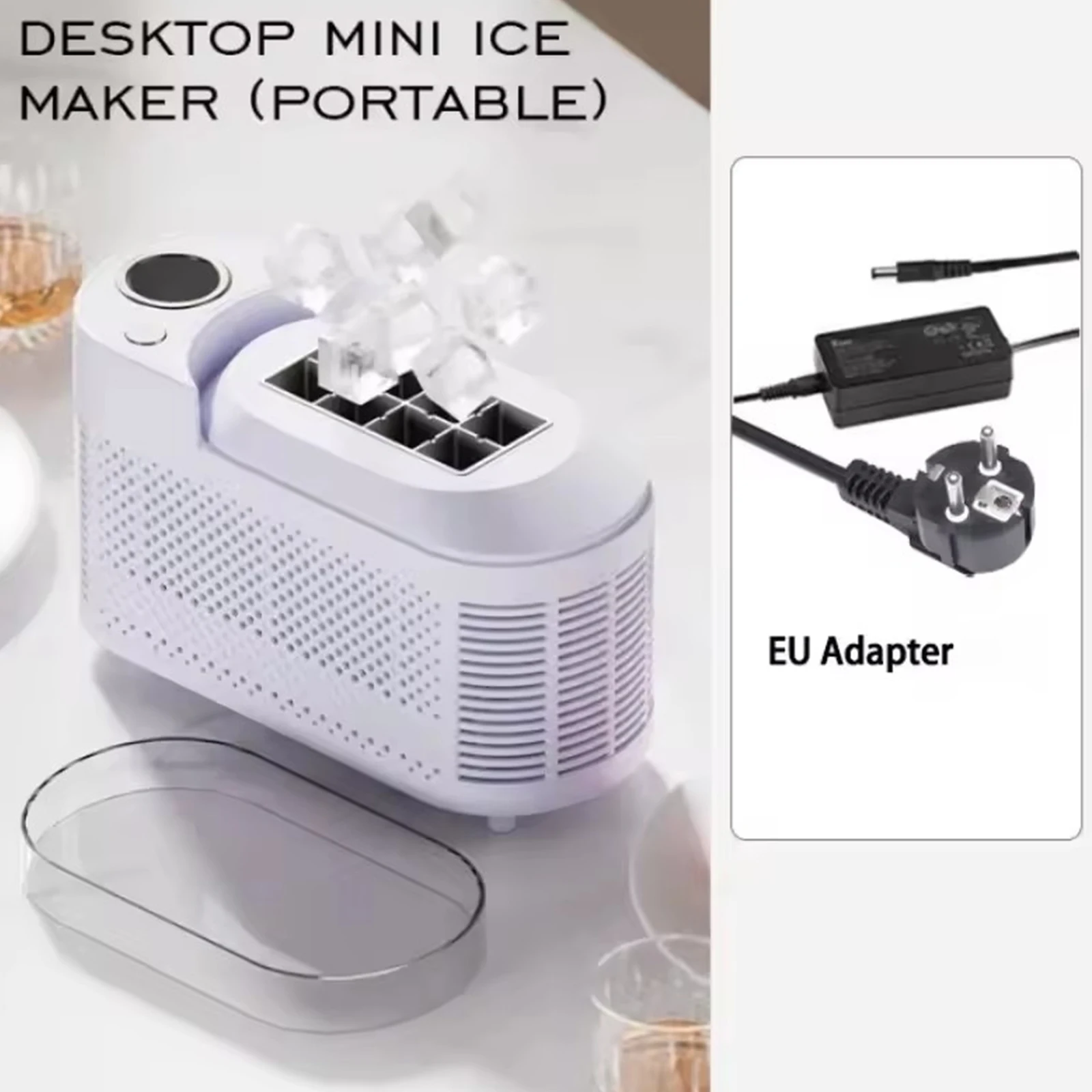 Portable Mini Ice Maker Quick Ice Machine 12V Countertop Ice Cube Maker 8 Cubes Home Office Dorm Camping Ice Making Machine