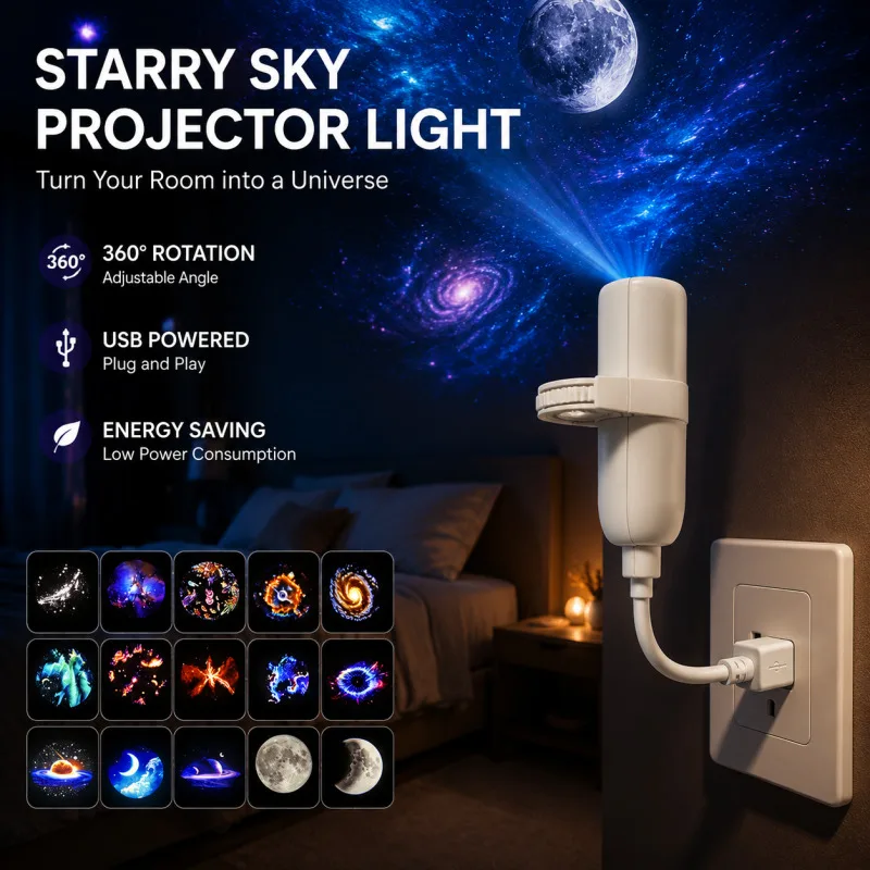 Star Projector Night Light USB Plug in 360° Rotating Starry Sky Projection Lamp For Kids Bedroom Party Gift Room Decor