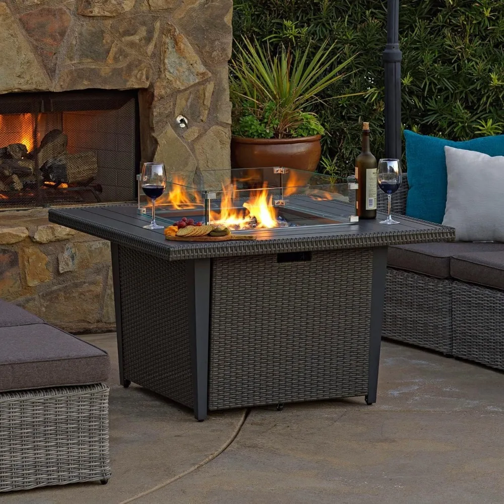 

Outdoor Fire Pit Table, 50,000 BTU Square Gas Fire Pit Table, 42 Inch Fire Pit