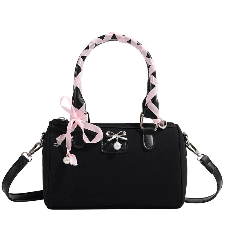 

Fashion Hot Girls Small Boston Handbag with Bows Ribbon Decorated for Trendy Girls Street Style Single Shoulder Crossbody Bag