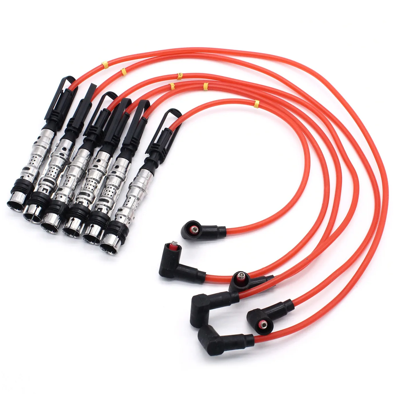 6Pcs Ignition Coil Spark Plugs Wires Cable Red for Golf III Corrado VR6 2.8 2.9 AAA with Puller