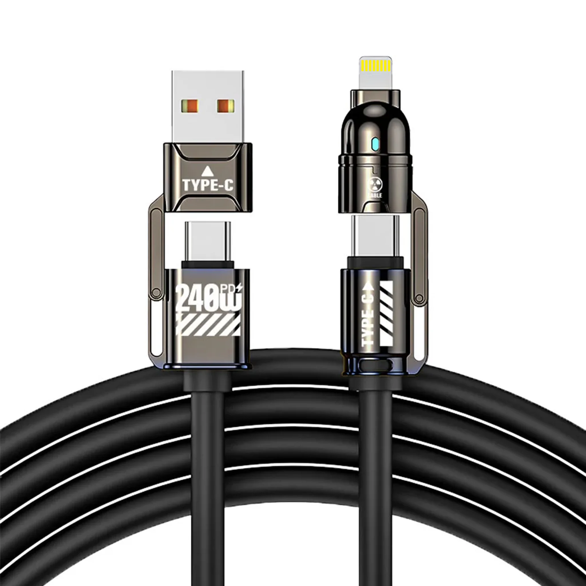 240W 4-in-1 Kirsite Cable Super Fast Charging Multiple Functions for iPhone16 Pro Max for iPad Tablet Mobile Phone for Samsung