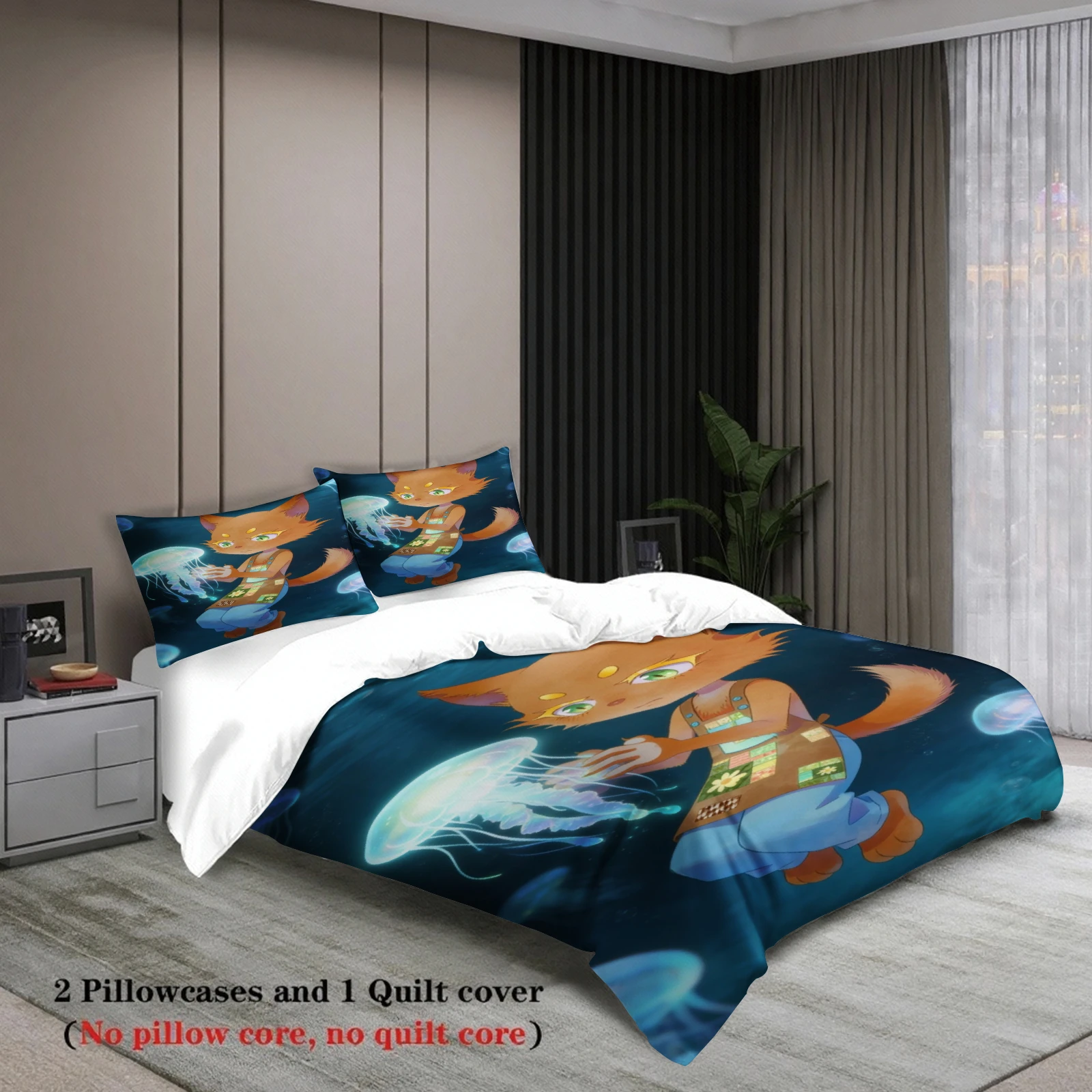 Boys Bedding Set Softville Cozy Town Cute Fern the Quilt Fox With Duvet Cover & Pillowcase For Children's Bedroom Decor