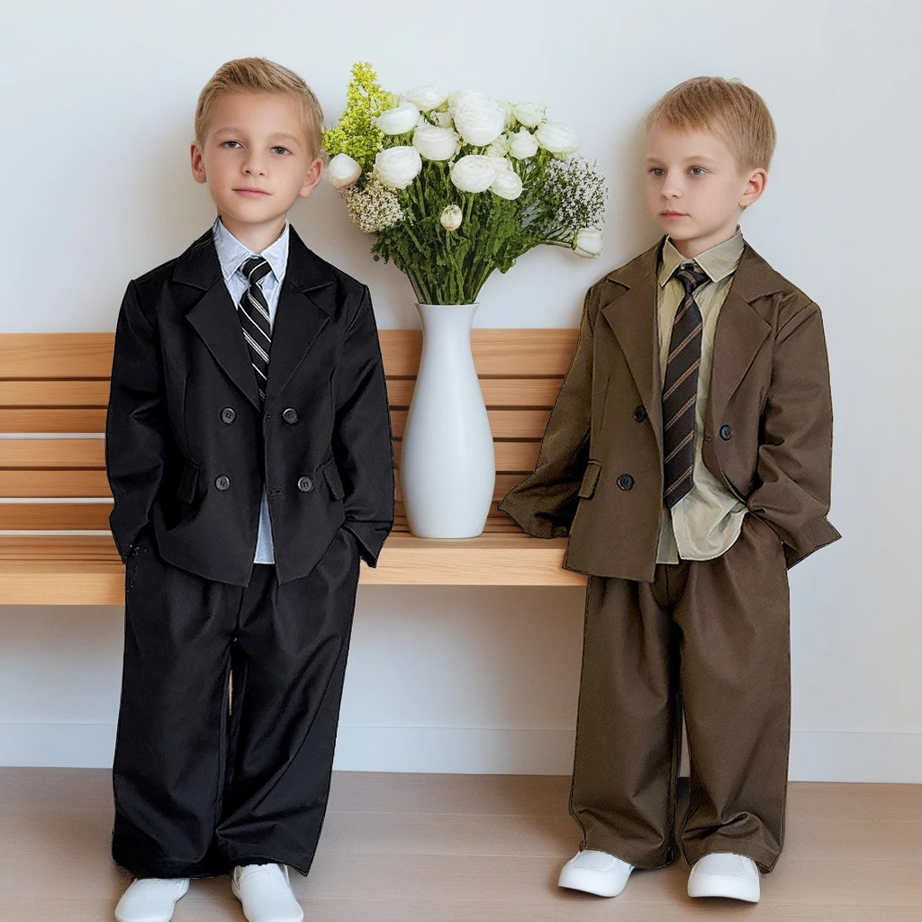 

2025 Autumn Kids Suit Boys Loose Blazer Formal Wear Stylish Wedding Flower Girl Speech Set Elegant School Children's Clothes