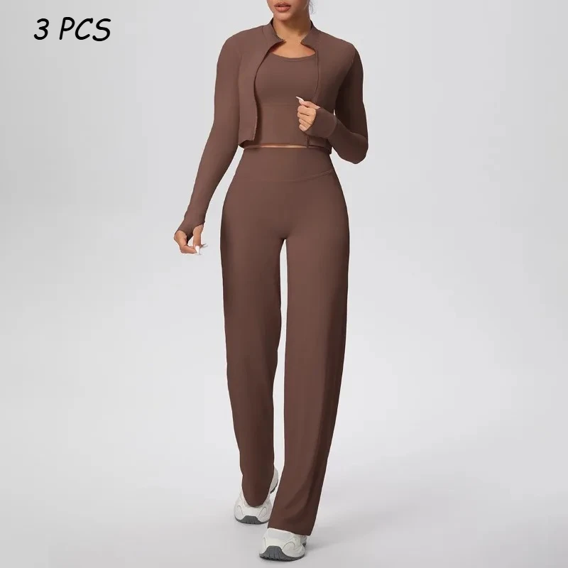 

Женский бесшовный комплект для йоги, куртка на молнии, жилет, широкие брюки, спортивный костюм, спортивный костюм для фитнеса, спортзала, спортивный комплект с высокой талией, облегающий костюм