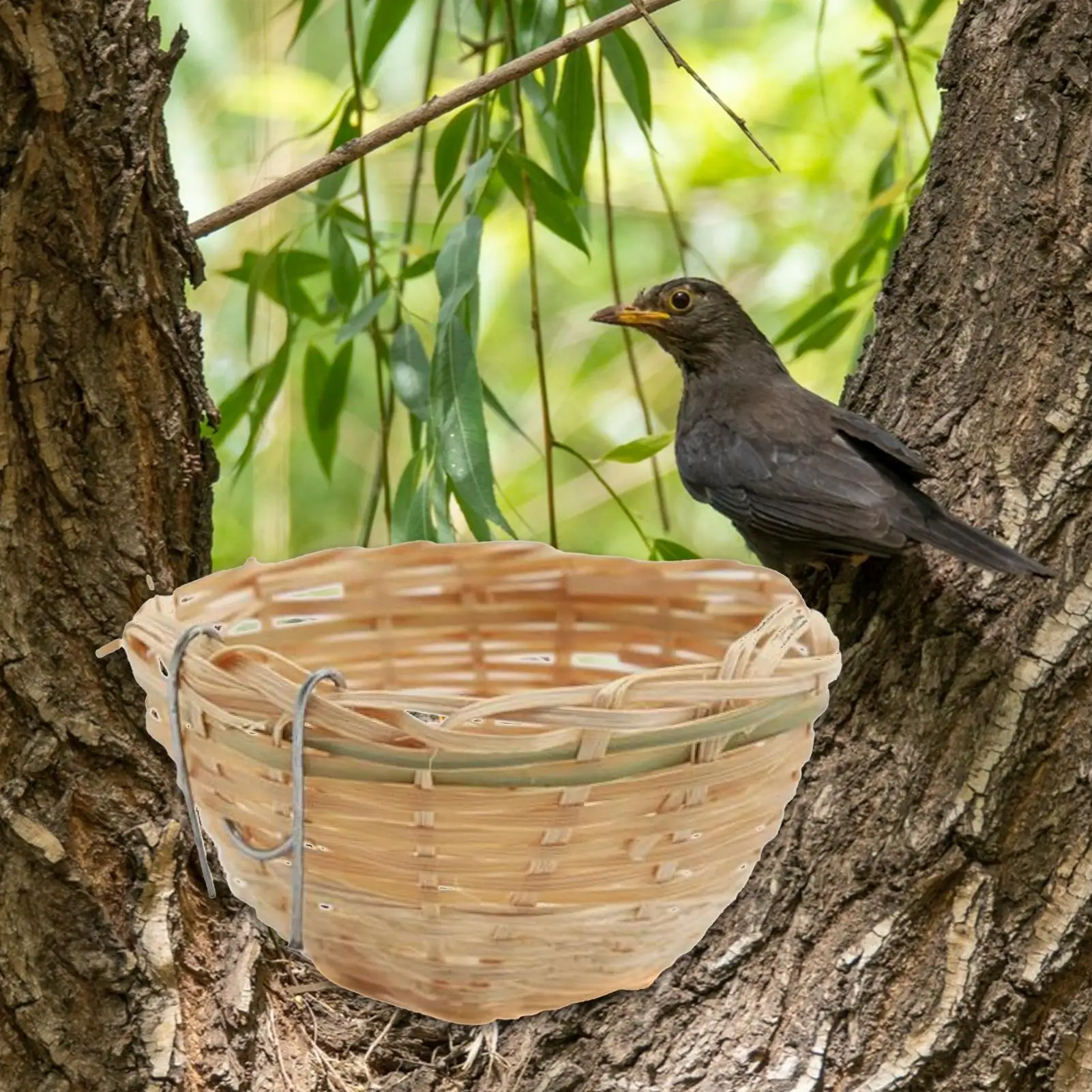 Handgewebtes Vogelnest zum Aufhängen, Vogelhaus, Vogelzubehör mit Haken zum Schlafen, Legen, Brut, Sichtbeobachtung, für Baum, Voliere, Garten, Hof