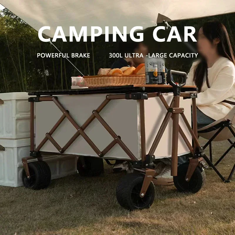 

with table board Large capacity camp car picnic trolley wagon fold Outdoor off-road camping trailer