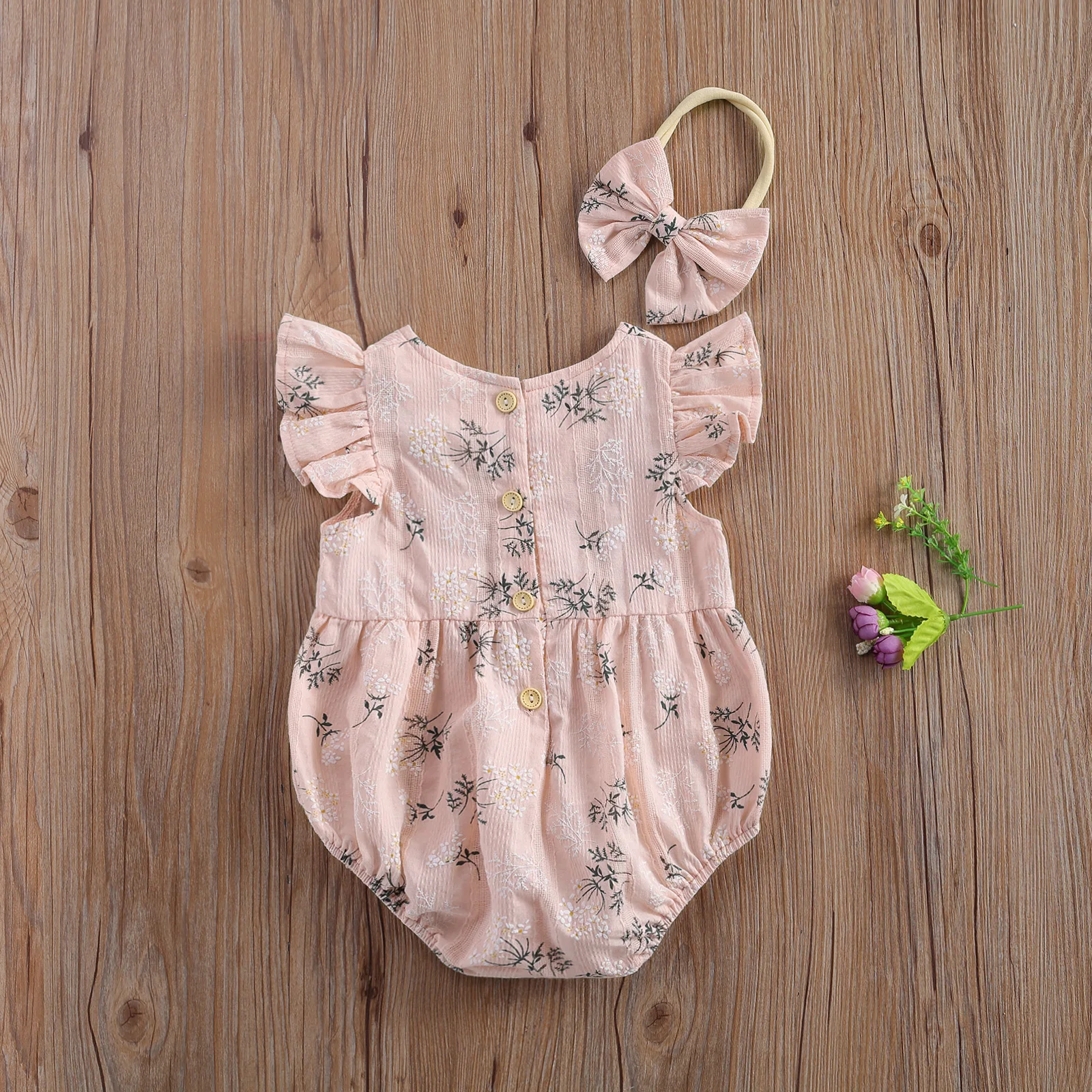 Newborn Baby Girls Rompers Ruffle Cotton Baby Girl Clothes Spring Summer Print Jumpsuits 2pc Outfits Sunsuit Baby Clothing