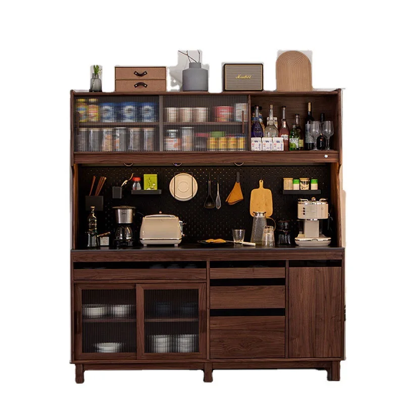 Solid wood side cabinet Bar table Integrated hole board Restaurant Black walnut storage