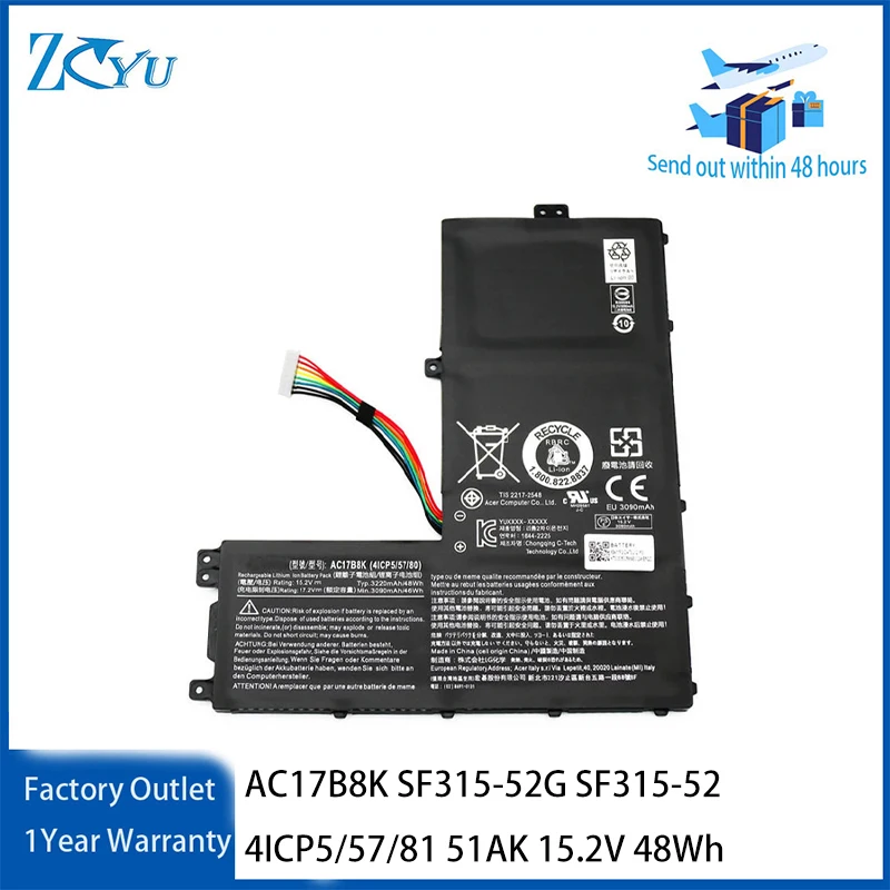 AC17B8K Laptop Battery for Acer Swift 3 SF315-52G SF315-52 4ICP5/57/81 51AK etc 15.2V 48Wh