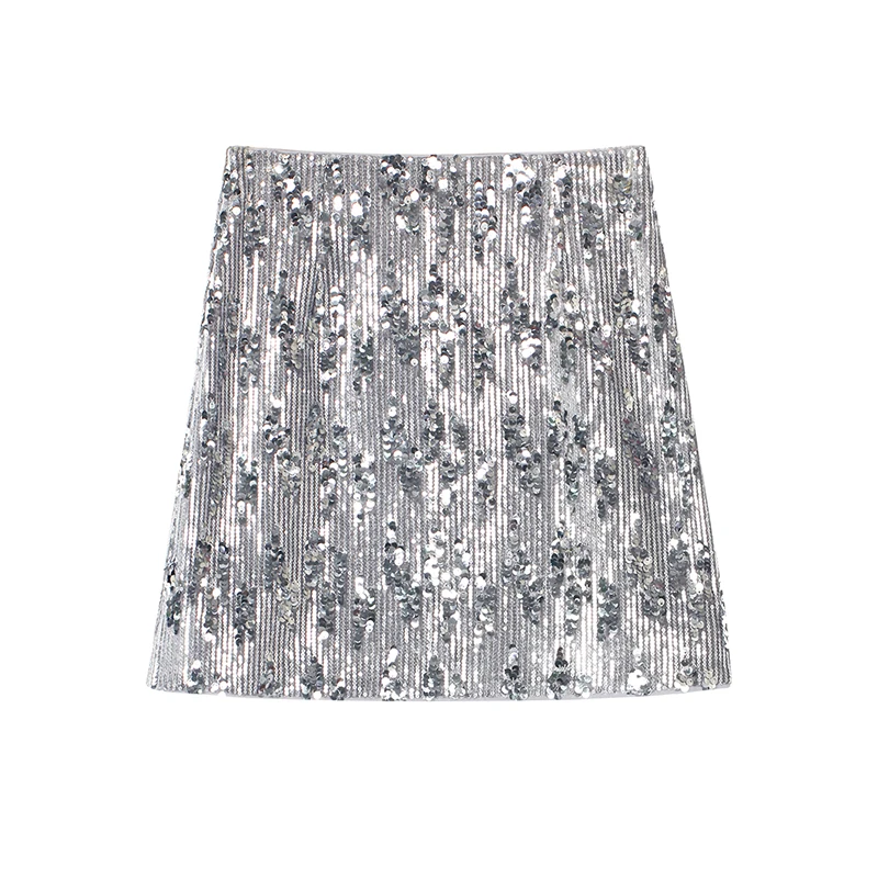 

New Fashionable Silver Heavy duty Bead Embroidered Velvet Sparkle Half length Skirt with Stylish Appearance and Thin Skirt