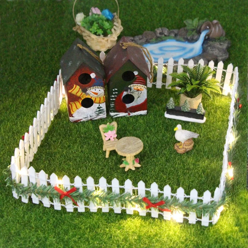 Mini 90 * 5 cm Ogrodzenie ogrodowe LED Light Micro Landscape Christmas Elf Fence Ręcznie robione drewniane Boże Narodzenie