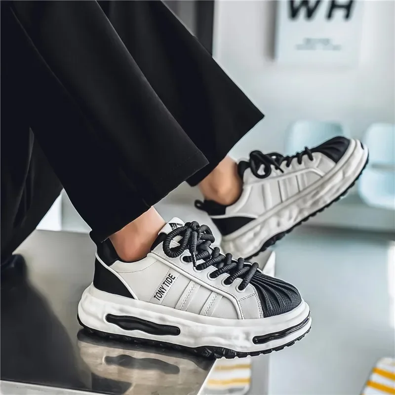 

Мужские кроссовки с дизайнерским принтом, кожаная повседневная спортивная обувь, модная удобная обувь для скейтборда на плоской платформе с увеличенной высотой