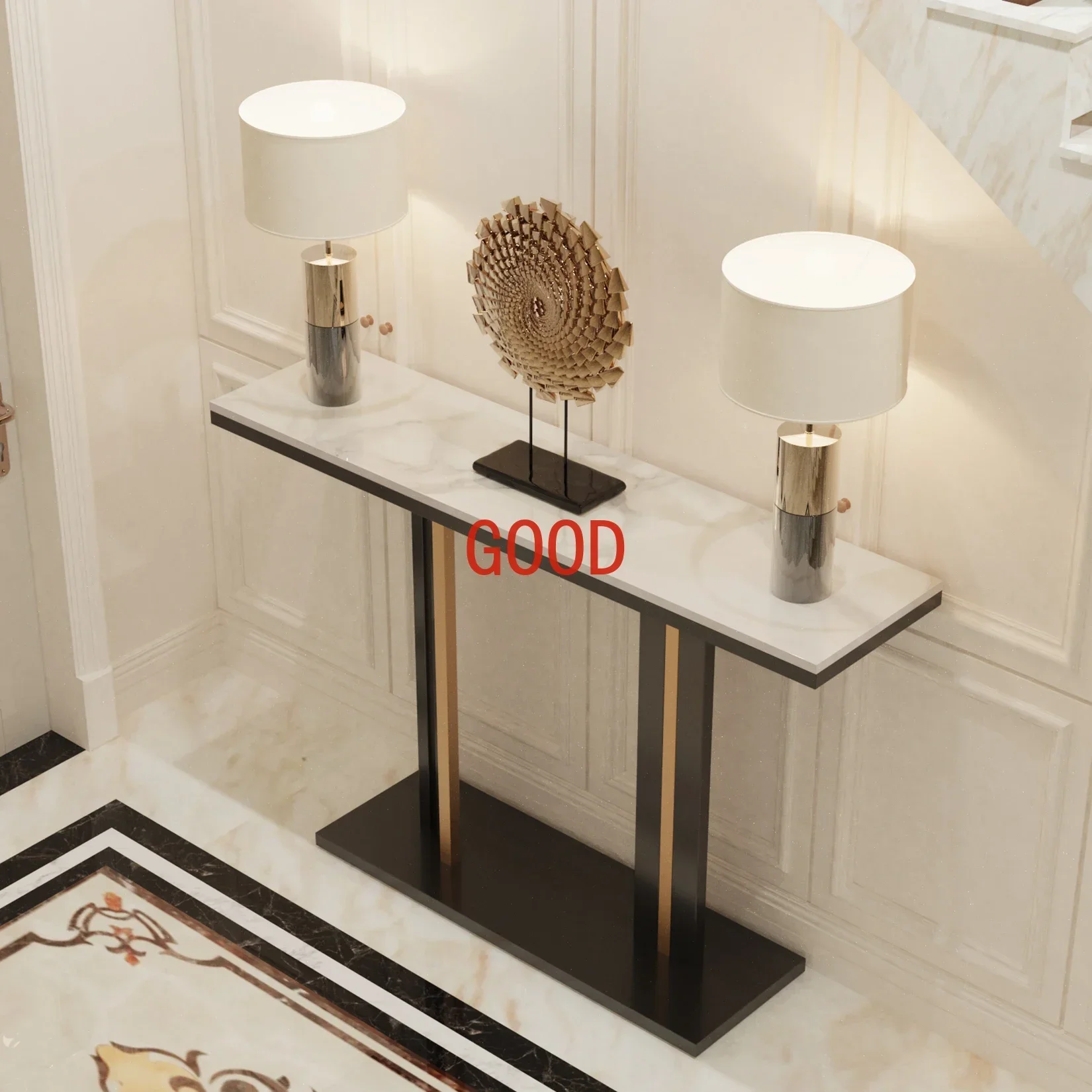 Delicate Texture Marble Console Table Living Room Bedroom Narrow Long Sofa Table Hall Display Stand Black Gold