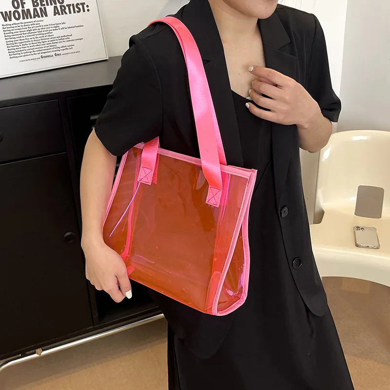 Fashion Summer Transparent PVC Jelly Tote Bag Shoulder Bag Handbag New Leisure Commuting Crossbody Bag Women Shopping Bag