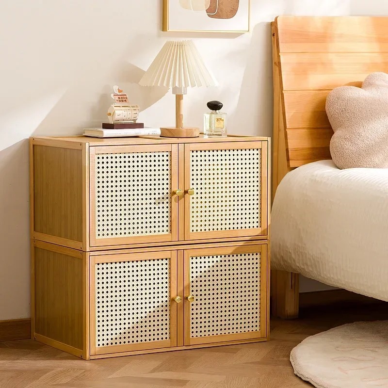 Modern Medieval style bedside table solid wood household bedroom small crack bedside cabinet cabinet side storage cabinet