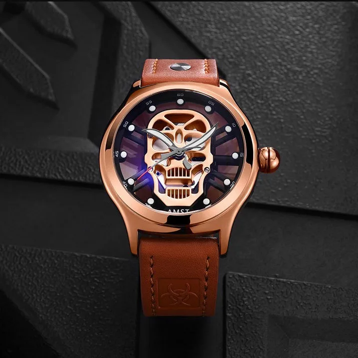 AMST luminous versatile sports waterproof quartz electronic watch skull large dial watch