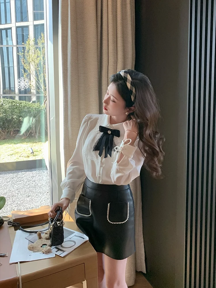 

Новинка! Женские брюки из новозеландской овчины с высокой талией, прямые, для повседневной носки, на раннюю осень, в стиле юбки-брюк.