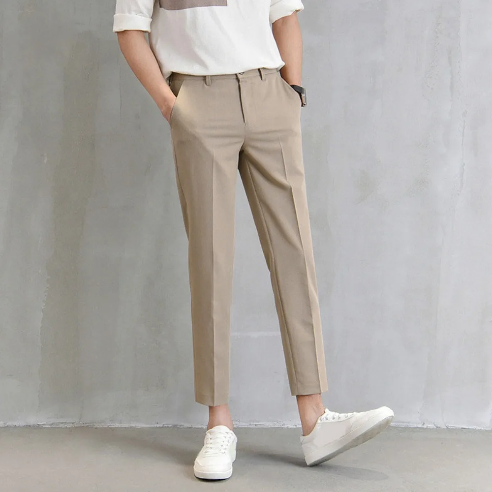 

Cropped Pants Business Suit Pants Straight Thin Men's Formal Pants Solid Color Casual Trousers Classic Suit Pants Office