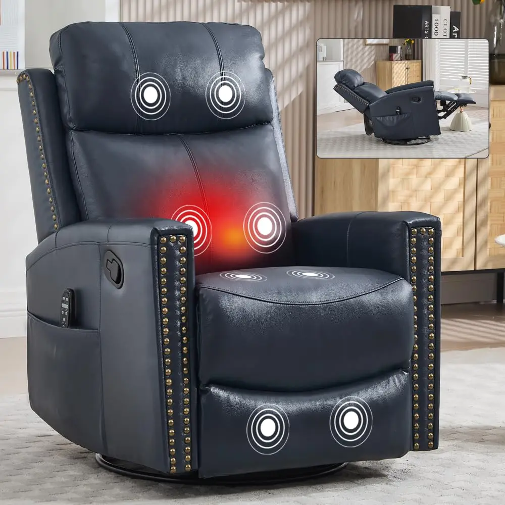 Full Body Genuine Leather Massage Recliner Chair, Heated Swivel Rocker Sofa for Living Room, Customizable Discuss