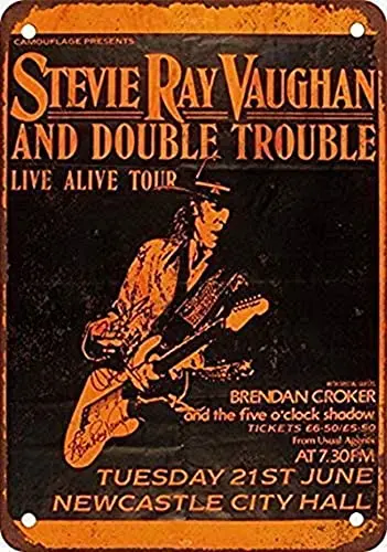 

Kexle Tin Sign Metal Vintage Stevie Ray Vaughan in Newcastle Funny Retro Style Wall Decor Art 12x16 Inches