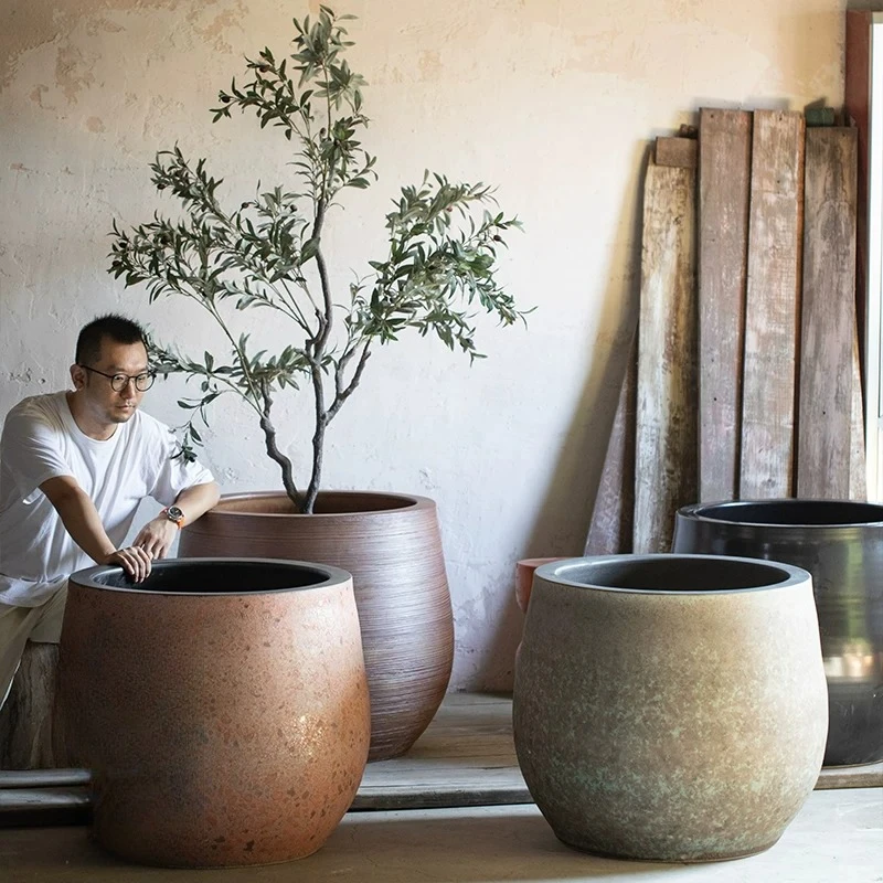 Floor-to-ceiling large flower pot landscape large-diameter pottery pot rough courtyard planting potted plants