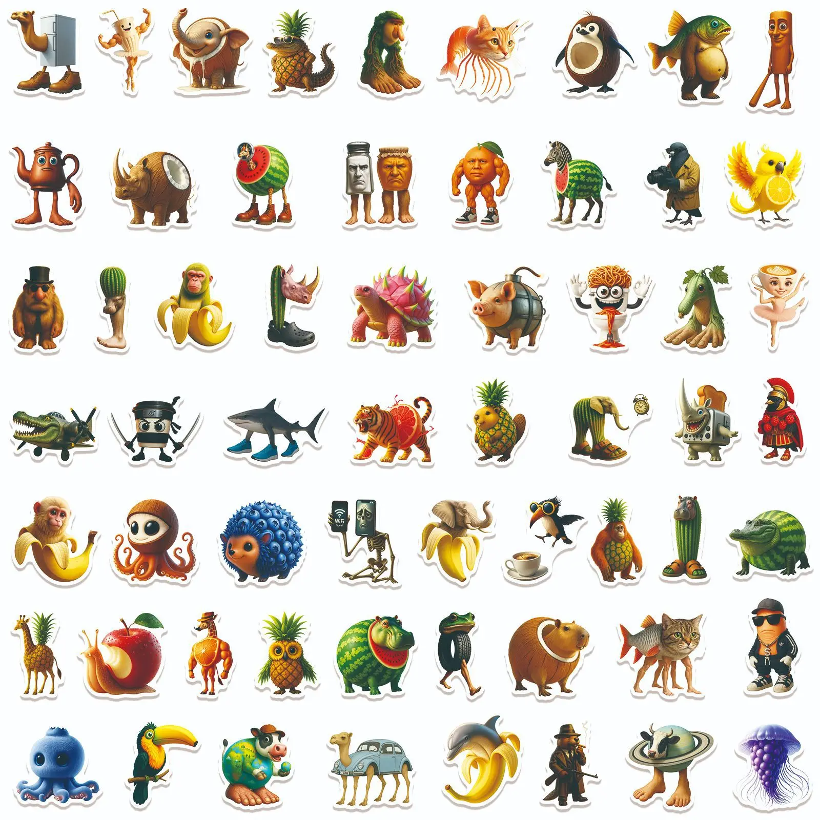 60Pcs Italian Brainrot Stickers Tung Tung Tung Sahur Decals Funny Animal Sticker Toys Waterproof DIY Laptop Phone Car - view 6
