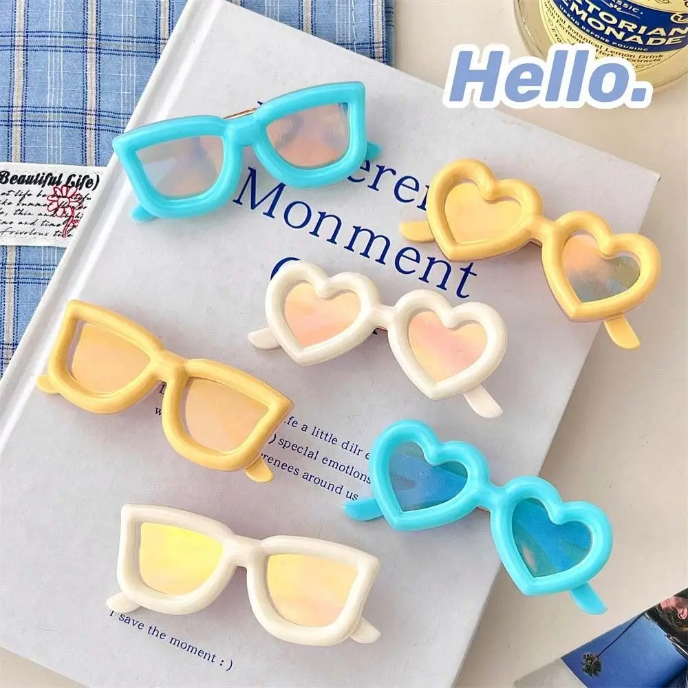 Fashion Colored Champagne Sunglasses Shape Hair Clips for Women Girls Creative Square Heart-shaped Glasses Hairpin Barrettes