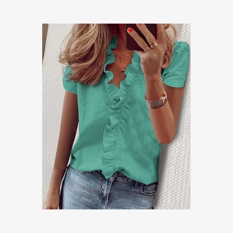 Damska bluzka Pine Print Slim Fit, modna, letnia, w stylu streetwear, casualowa, z kwiatowym koronkowym wykończeniem.