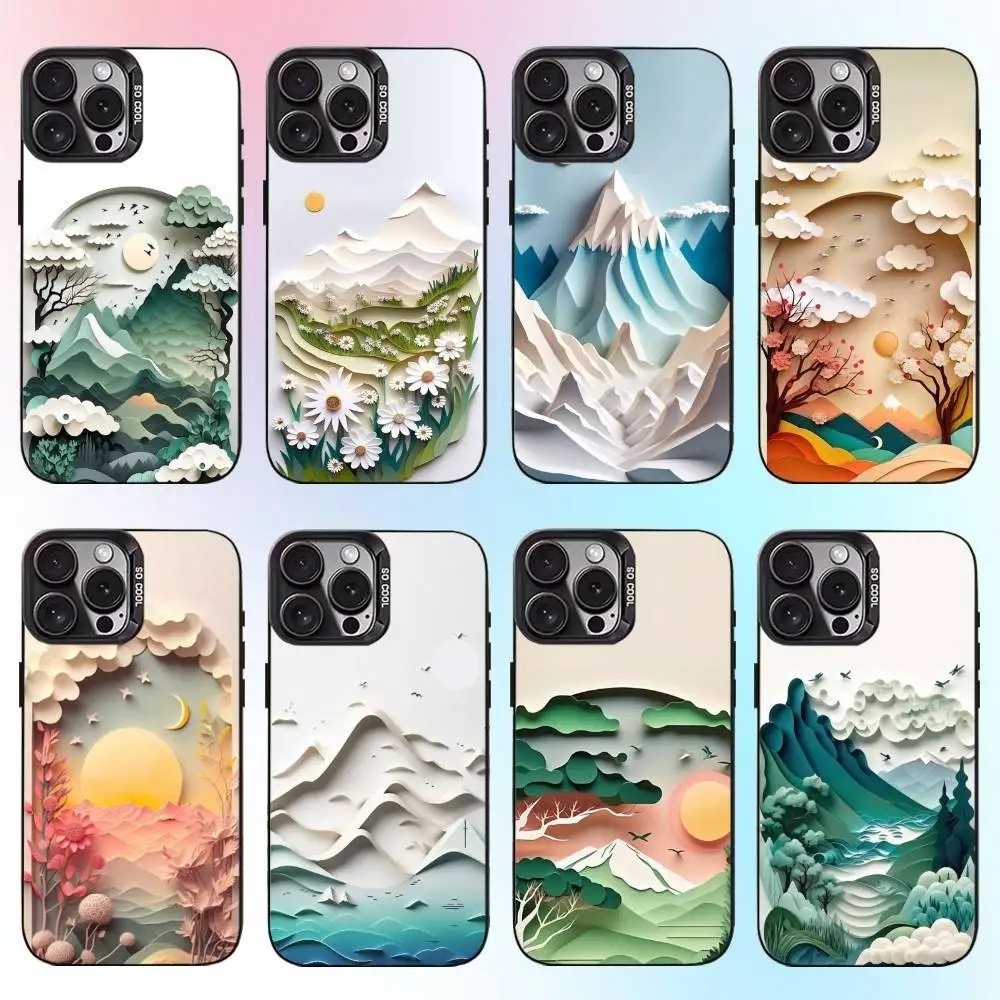 

paper cut landscape Phone Case For iPhone17,16,15,14,13,12,11 Plus,Pro Max Black Candy Matte Shockproof Cover