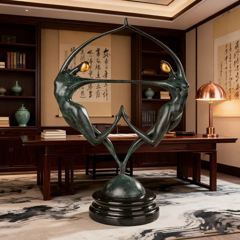 Hot Sell Abstract Double Dancers Bronze Statue Modern Couple Sculpture Handcrafts Handmade High-grade Gift Home Hotel Decoration